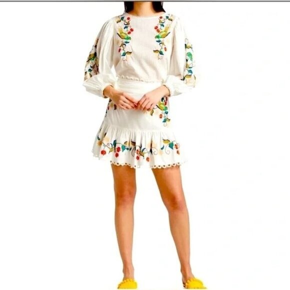 Farm Rio Pitanga Embroidered Floral Mini Skirt Size S NWOT Bohemian Tropical
